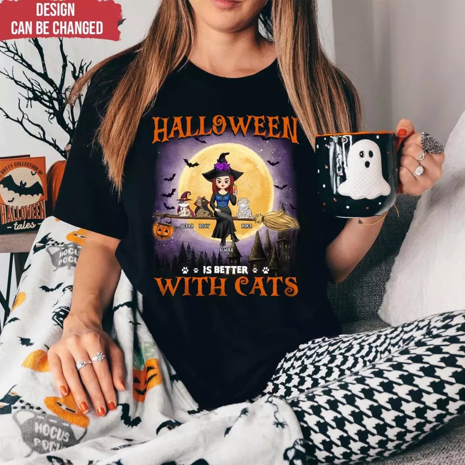 Halloween Is Better With A Cat - Personalized T-Shirt, Gift For Cat Lover - TS121TL