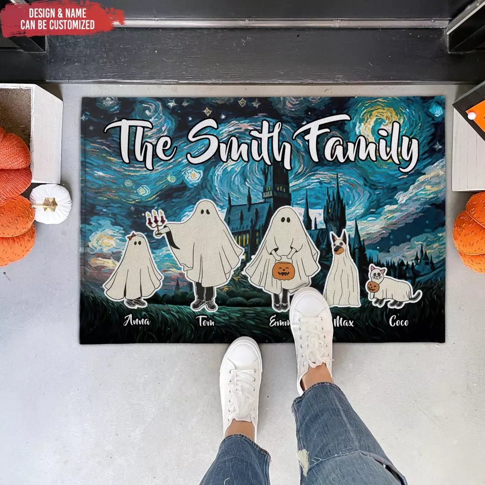 Starry Night Halloween Spooky Ghost Family - Personalized Doormat, Halloween Gift For Family, Home Decor - DM151AN