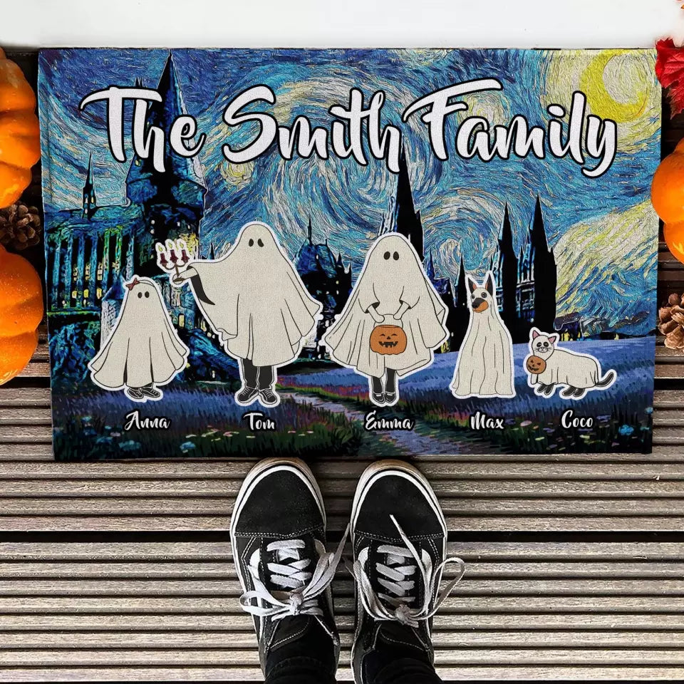 Starry Night Halloween Spooky Ghost Family - Personalized Doormat, Halloween Gift For Family, Home Decor - DM151AN