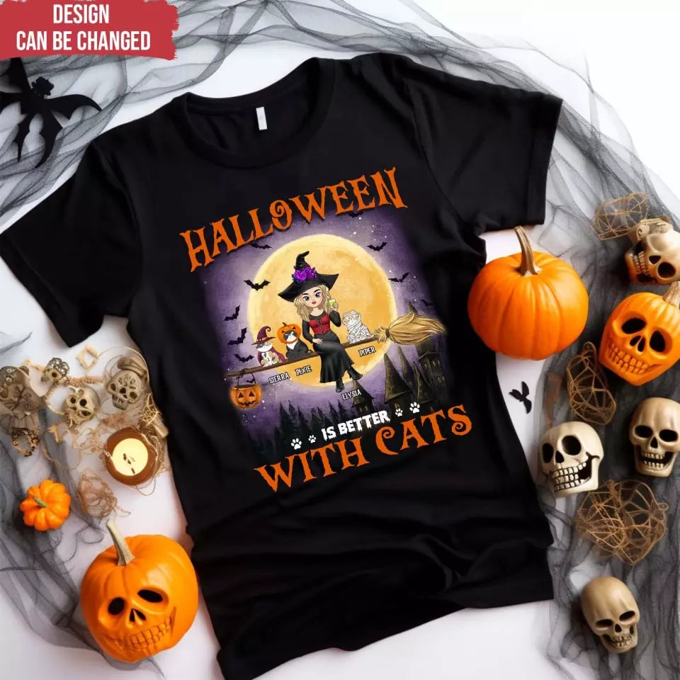 Halloween Is Better With A Cat - Personalized T-Shirt, Gift For Cat Lover - TS121TL