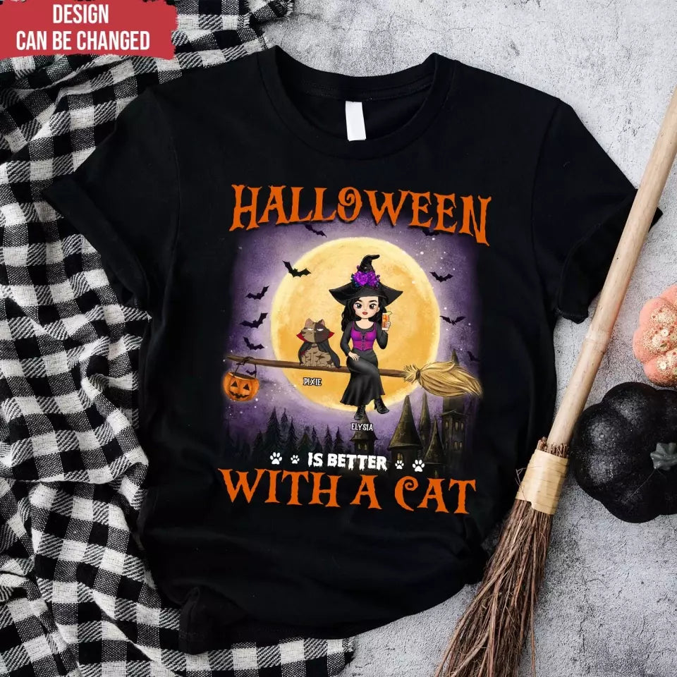 Halloween Is Better With A Cat - Personalized T-Shirt, Gift For Cat Lover - TS121TL