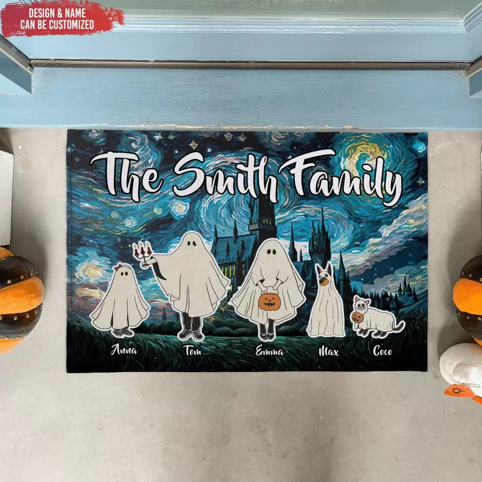 Starry Night Halloween Spooky Ghost Family - Personalized Doormat, Halloween Gift For Family, Home Decor - DM151AN