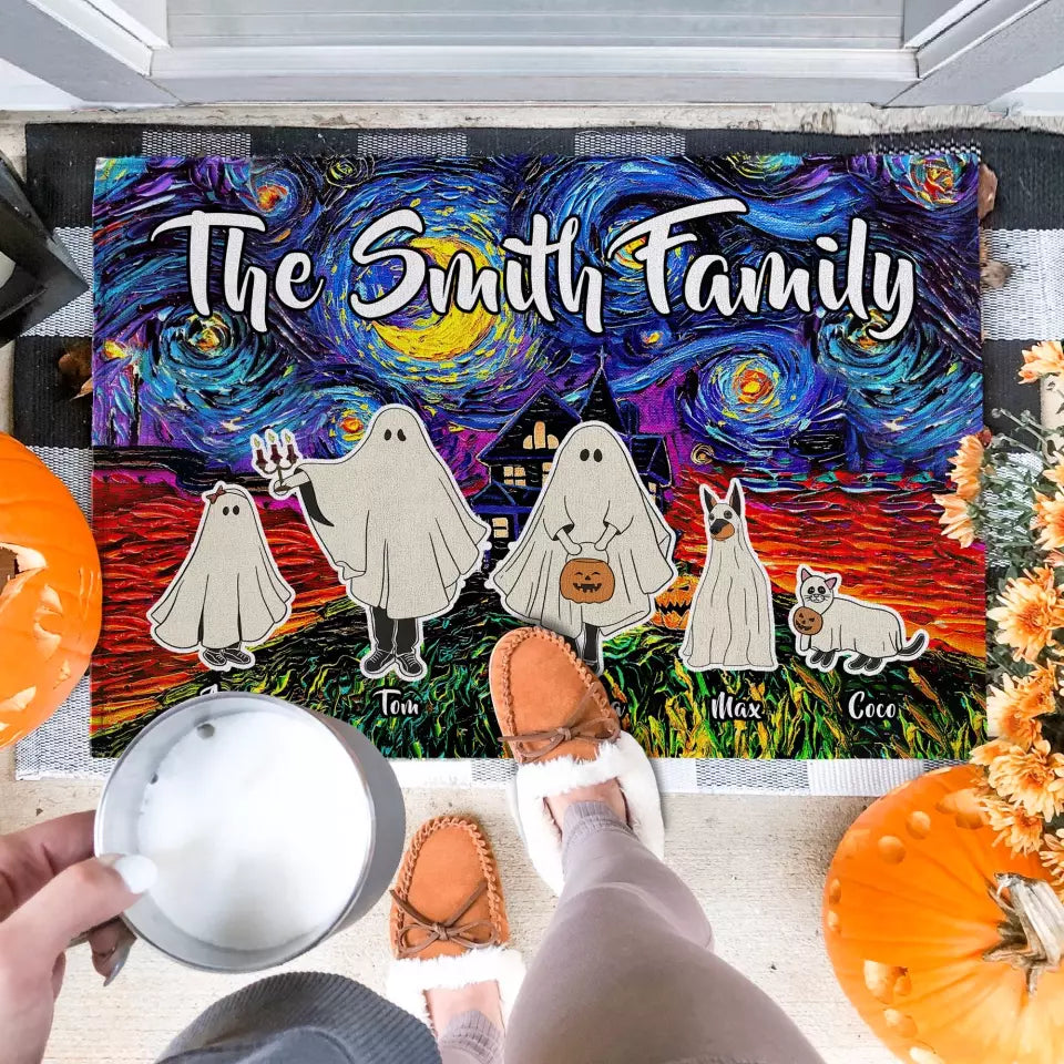 Starry Night Halloween Spooky Ghost Family - Personalized Doormat, Halloween Gift For Family, Home Decor - DM151AN