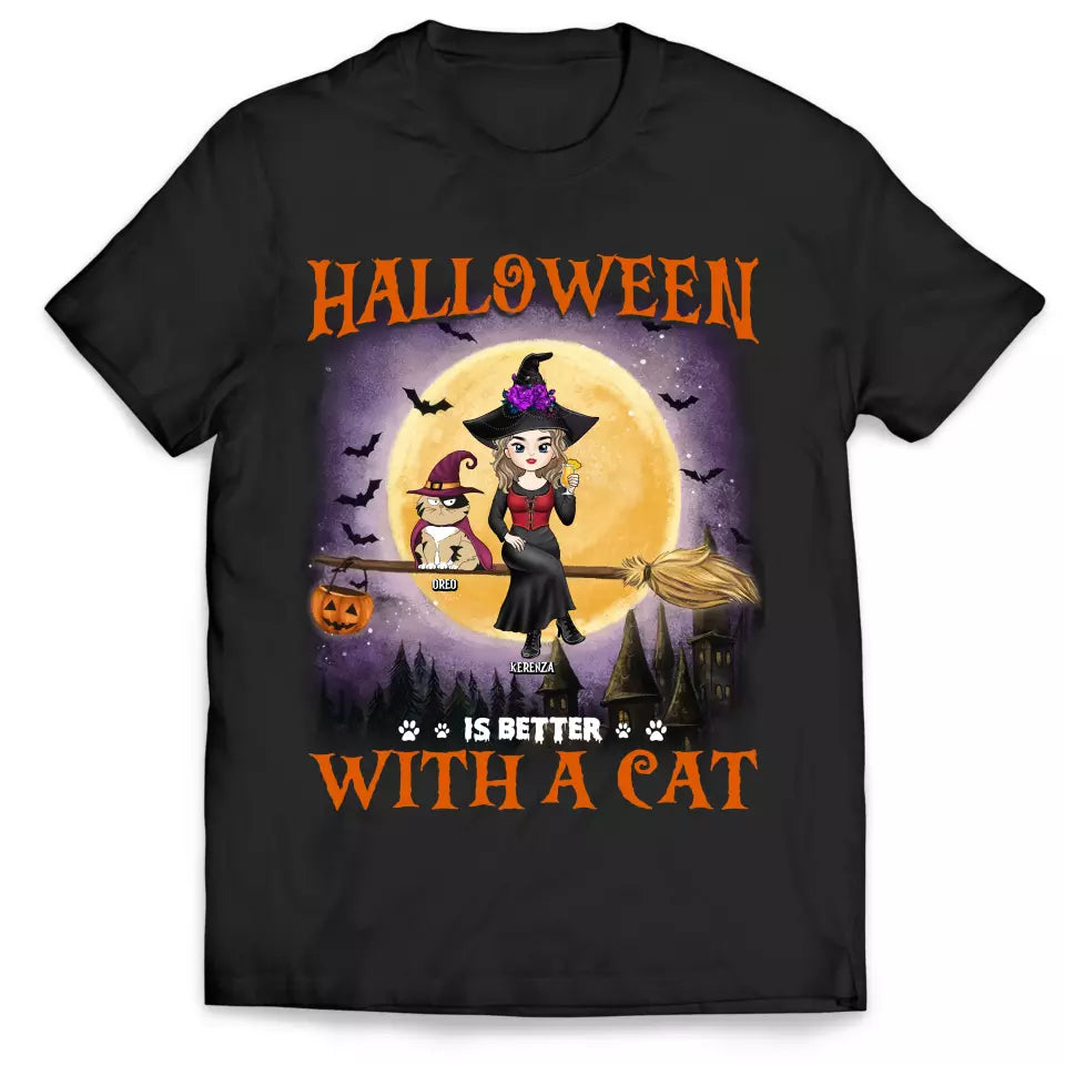 Halloween Is Better With A Cat - Personalized T-Shirt, Gift For Cat Lover - TS121TL