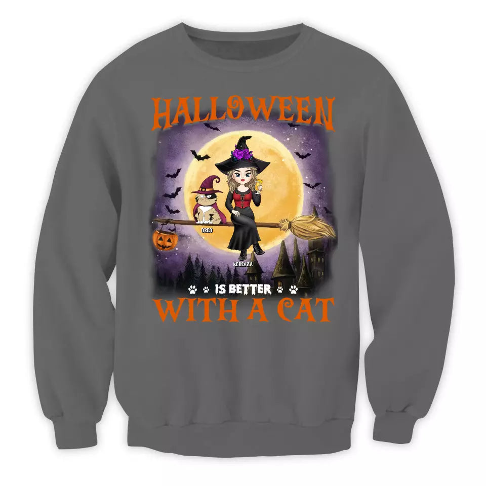 Halloween Is Better With A Cat - Personalized T-Shirt, Gift For Cat Lover - TS121TL