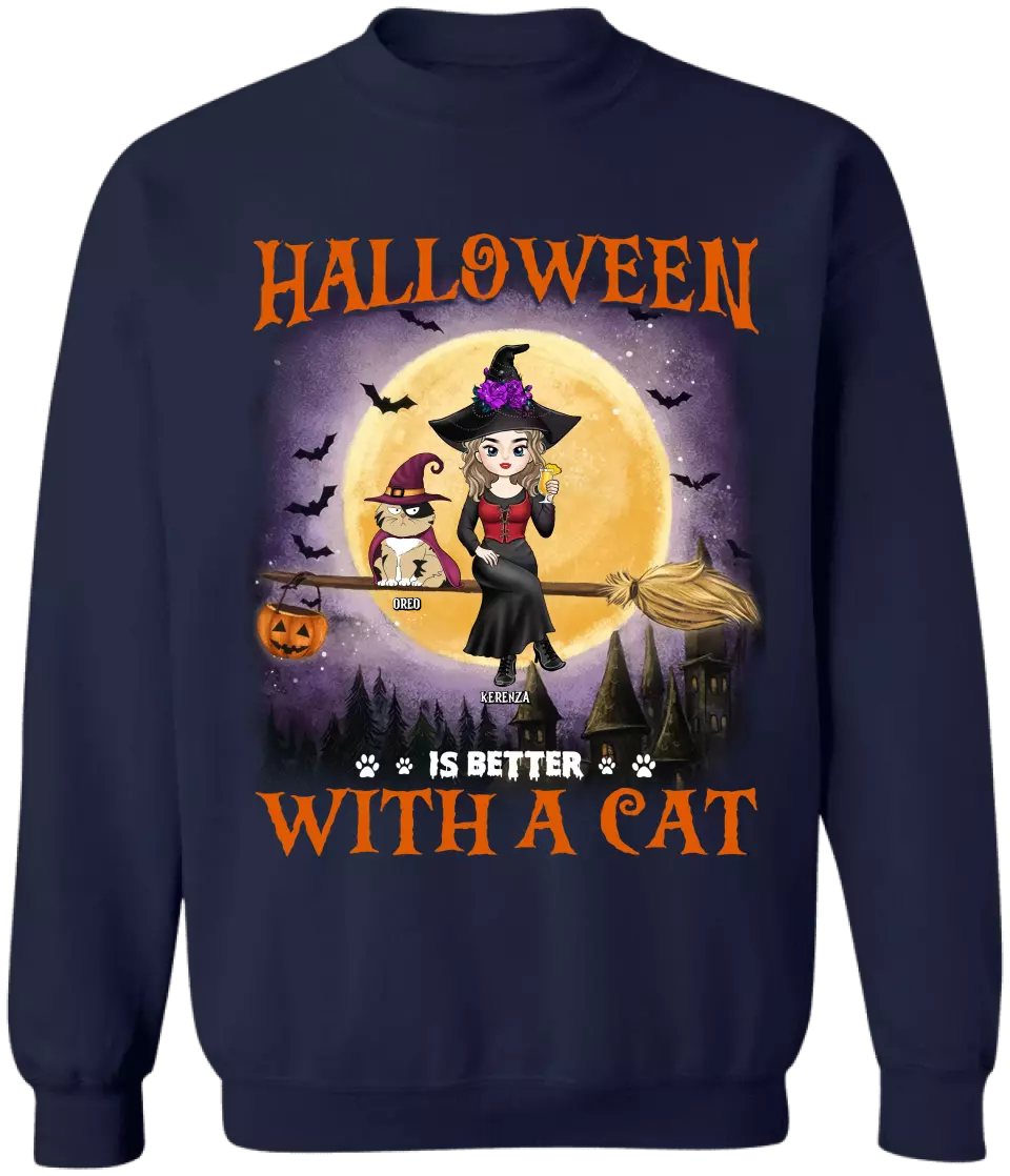 Halloween Is Better With A Cat - Personalized T-Shirt, Gift For Cat Lover - TS121TL