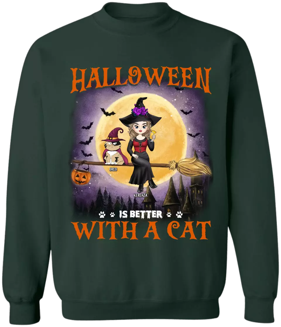 Halloween Is Better With A Cat - Personalized T-Shirt, Gift For Cat Lover - TS121TL