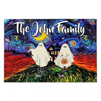 Starry Night Halloween Spooky Ghost Family - Personalized Doormat, Halloween Gift For Family, Home Decor - DM151AN