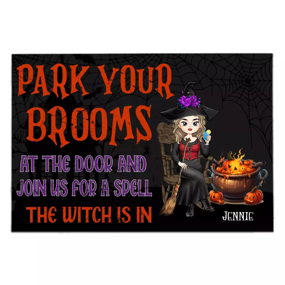 Park Your Brooms And Join Us For A Spell - Personalized Doormat, Halloween Gift, House Decor - DM149AN