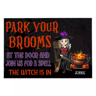 Park Your Brooms And Join Us For A Spell - Personalized Doormat, Halloween Gift, House Decor - DM149AN