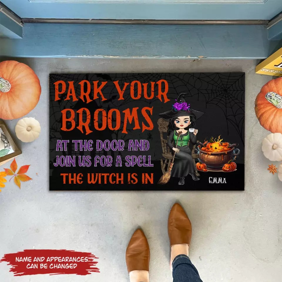 Park Your Brooms And Join Us For A Spell - Personalized Doormat, Halloween Gift, House Decor, Halloween decor,  Halloween doormat, Fall door mat, Halloween mat,personalized doormta,custom doormat, doormats, custom welcome mat, font door decor ,halloween, happy halloween, halloween party, halloween gift, halloween costumes, cute halloween, funny halloween