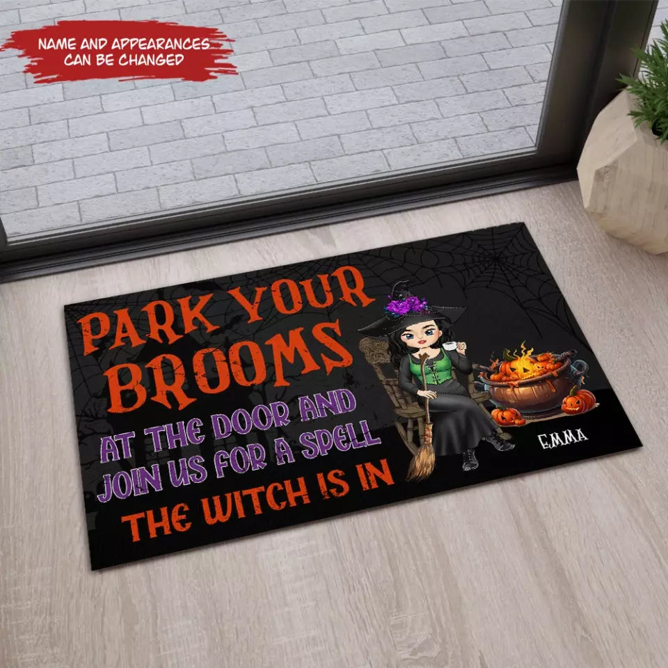 Park Your Brooms And Join Us For A Spell - Personalized Doormat, Halloween Gift, House Decor - DM149AN