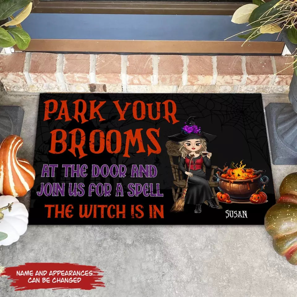 Park Your Brooms And Join Us For A Spell - Personalized Doormat, Halloween Gift, House Decor - DM149AN