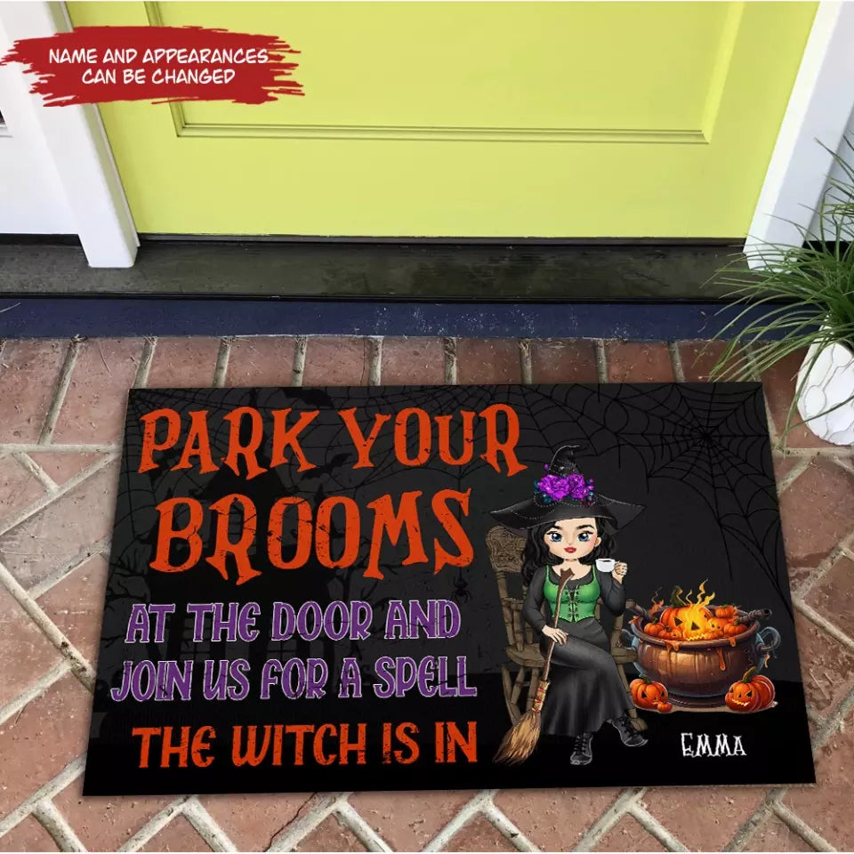 Park Your Brooms And Join Us For A Spell - Personalized Doormat, Halloween Gift, House Decor - DM149AN