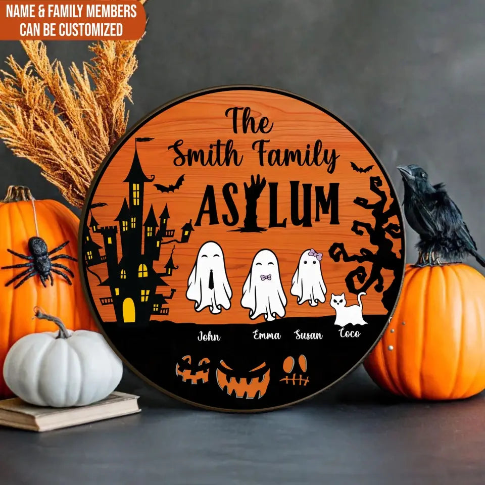 Halloween Family Asylum - Personalized Wood Sign, Halloween Home Decor, Family Fall Gift - DS02YV