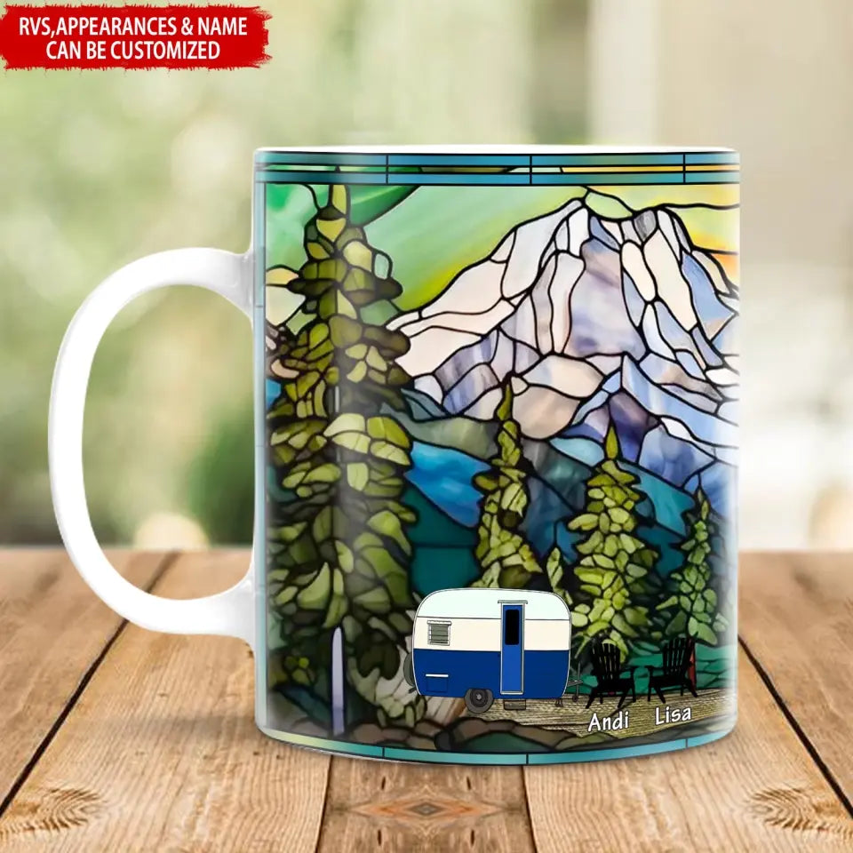 Stained Glass Mountain Camping Wild Life - Personalized Mug, Gift For Camping Lovers - M108AN