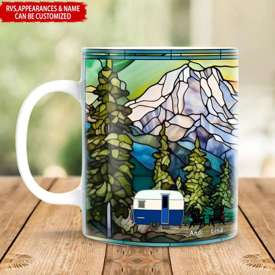 Stained Glass Mountain Camping Wild Life - Personalized Mug, Gift For Camping Lovers - M108AN