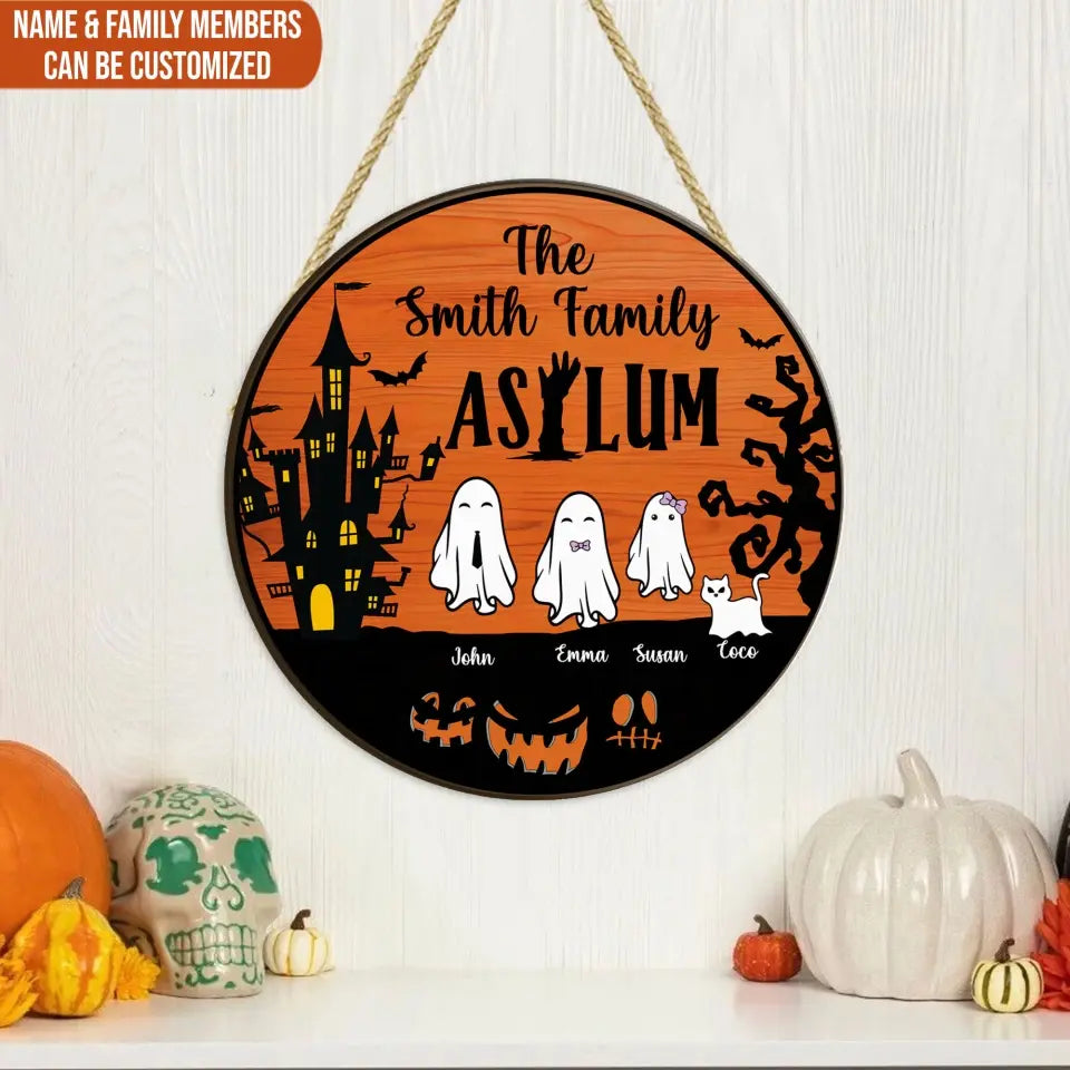 Halloween Family Asylum - Personalized Wood Sign, Halloween Home Decor, Family Fall Gift - DS02YV