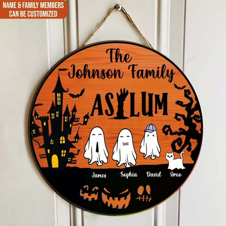 Halloween Family Asylum - Personalized Wood Sign, Halloween Home Decor, Family Fall Gift - DS02YV