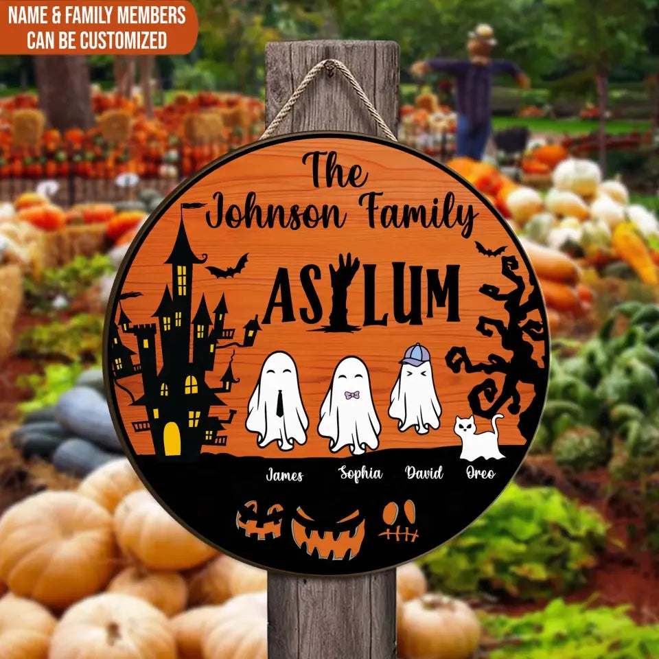 Halloween Family Asylum - Personalized Wood Sign, Halloween Home Decor, Family Fall Gift - DS02YV