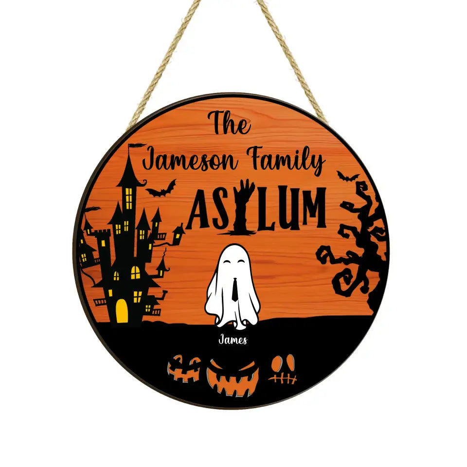 Halloween Family Asylum - Personalized Wood Sign, Halloween Home Decor, Family Fall Gift - DS02YV