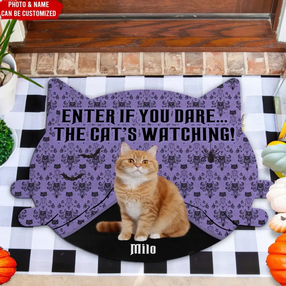 Enter If You Dare... The Cat's Watching - Personalized Doormat, Custom Shape - DM130TL