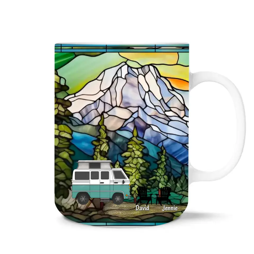 Stained Glass Mountain Camping Wild Life - Personalized Mug, Gift For Camping Lovers - M108AN