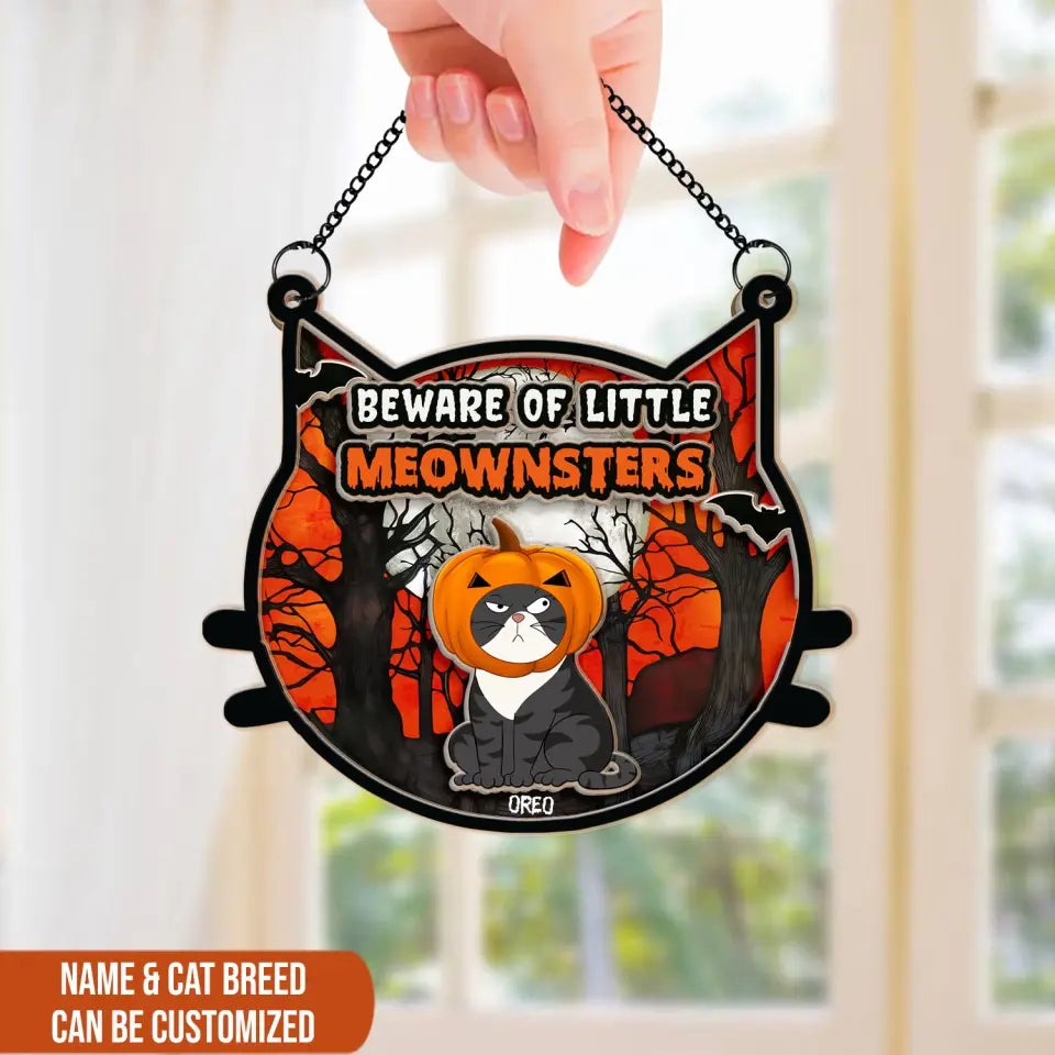 Beware Of Little Meownsters - Personalized Window Hanging Suncatcher, Halloween Gift - WHS115TL