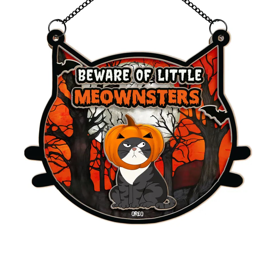 Beware Of Little Meownsters - Personalized Window Hanging Suncatcher, Halloween Gift - WHS115TL