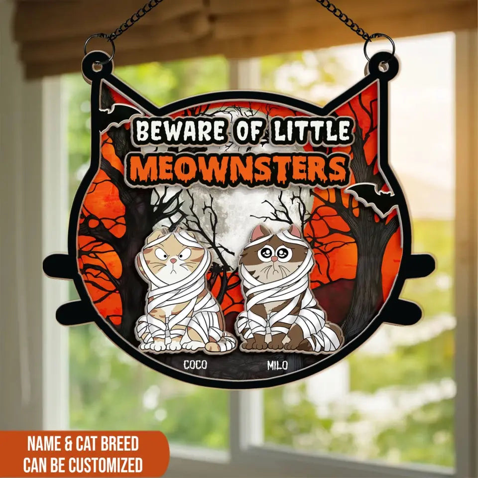 Beware Of Little Meownsters - Personalized Window Hanging Suncatcher, Halloween Gift - WHS115TL