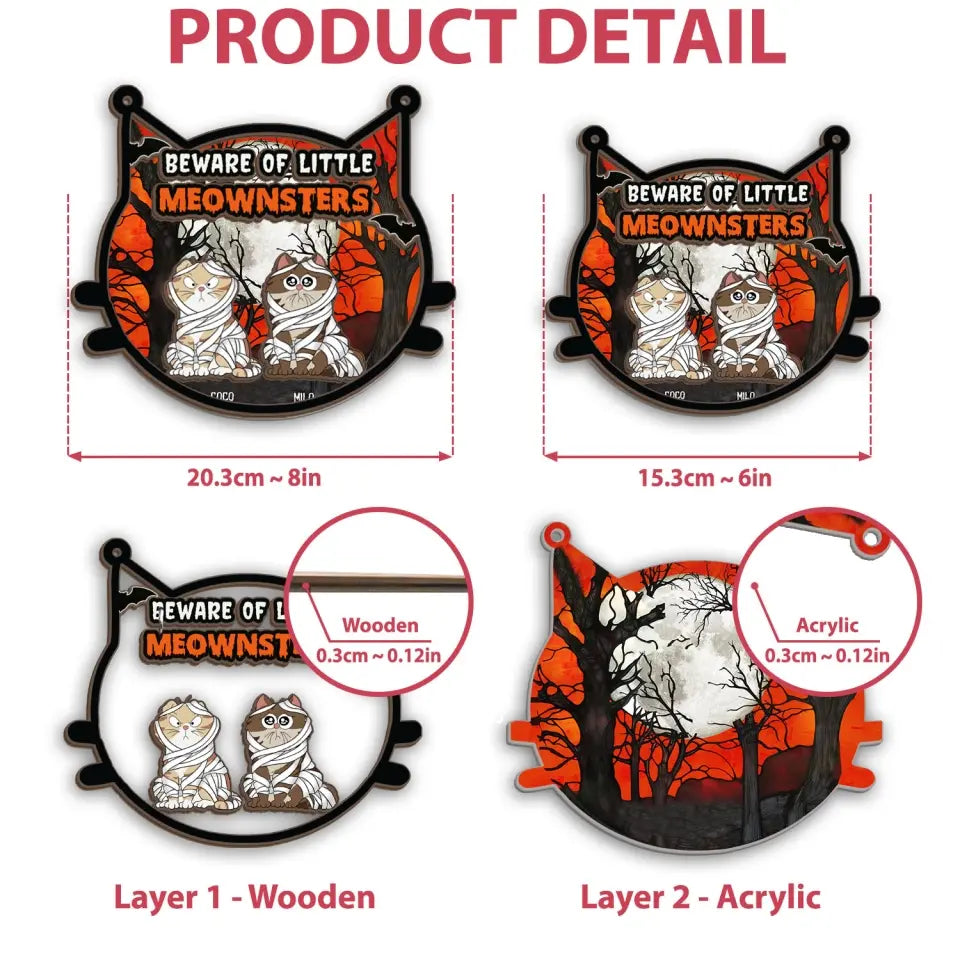 Beware Of Little Meownsters - Personalized Window Hanging Suncatcher, Halloween Gift - WHS115TL