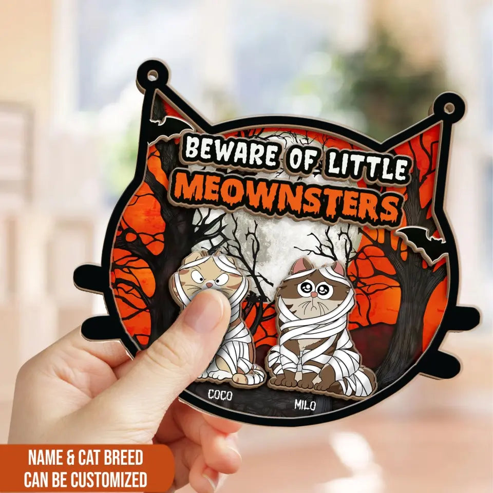 Beware Of Little Meownsters - Personalized Window Hanging Suncatcher, Halloween Gift - WHS115TL