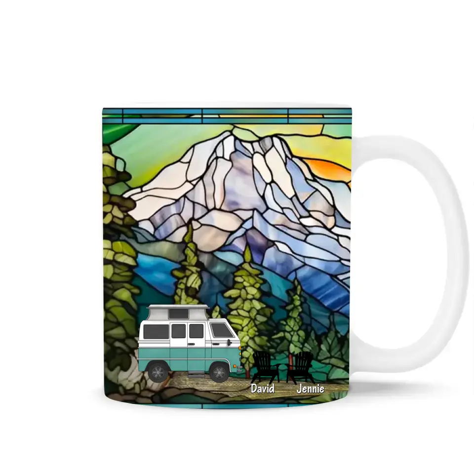 Stained Glass Mountain Camping Wild Life - Personalized Mug, Gift For Camping Lovers - M108AN