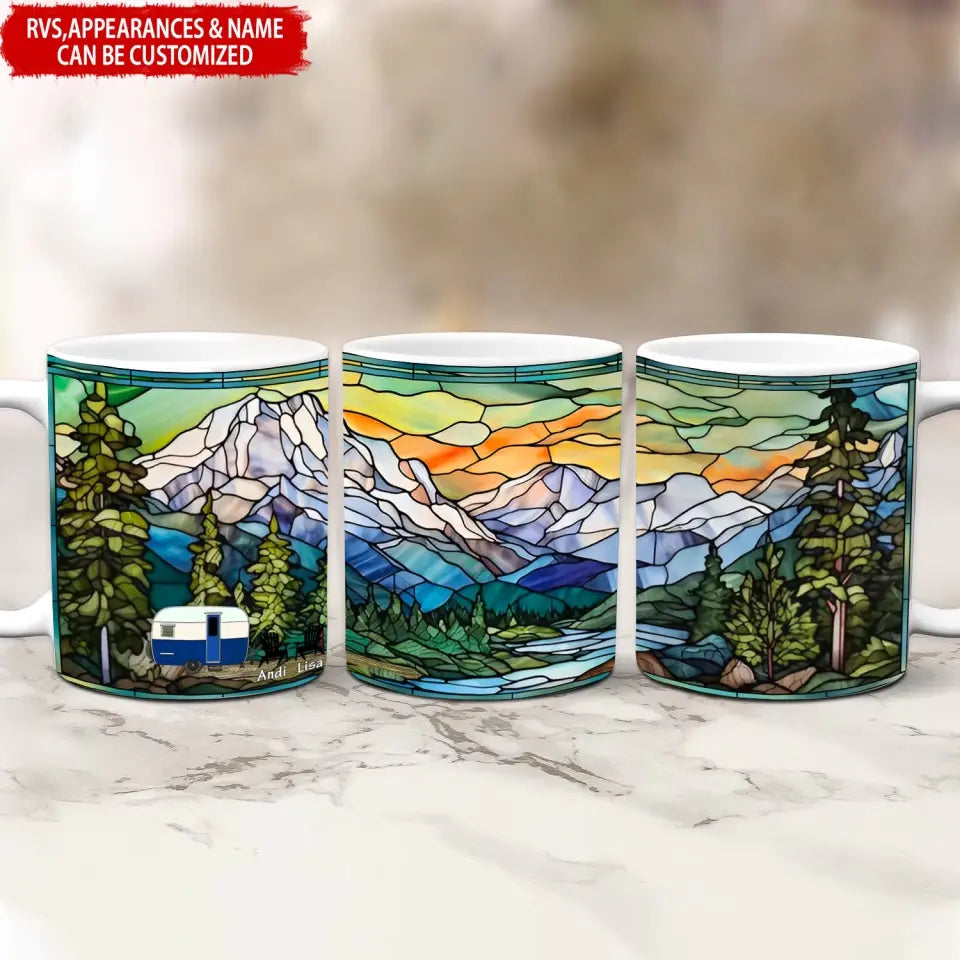 Stained Glass Mountain Camping Wild Life - Personalized Mug, Gift For Camping Lovers - M108AN