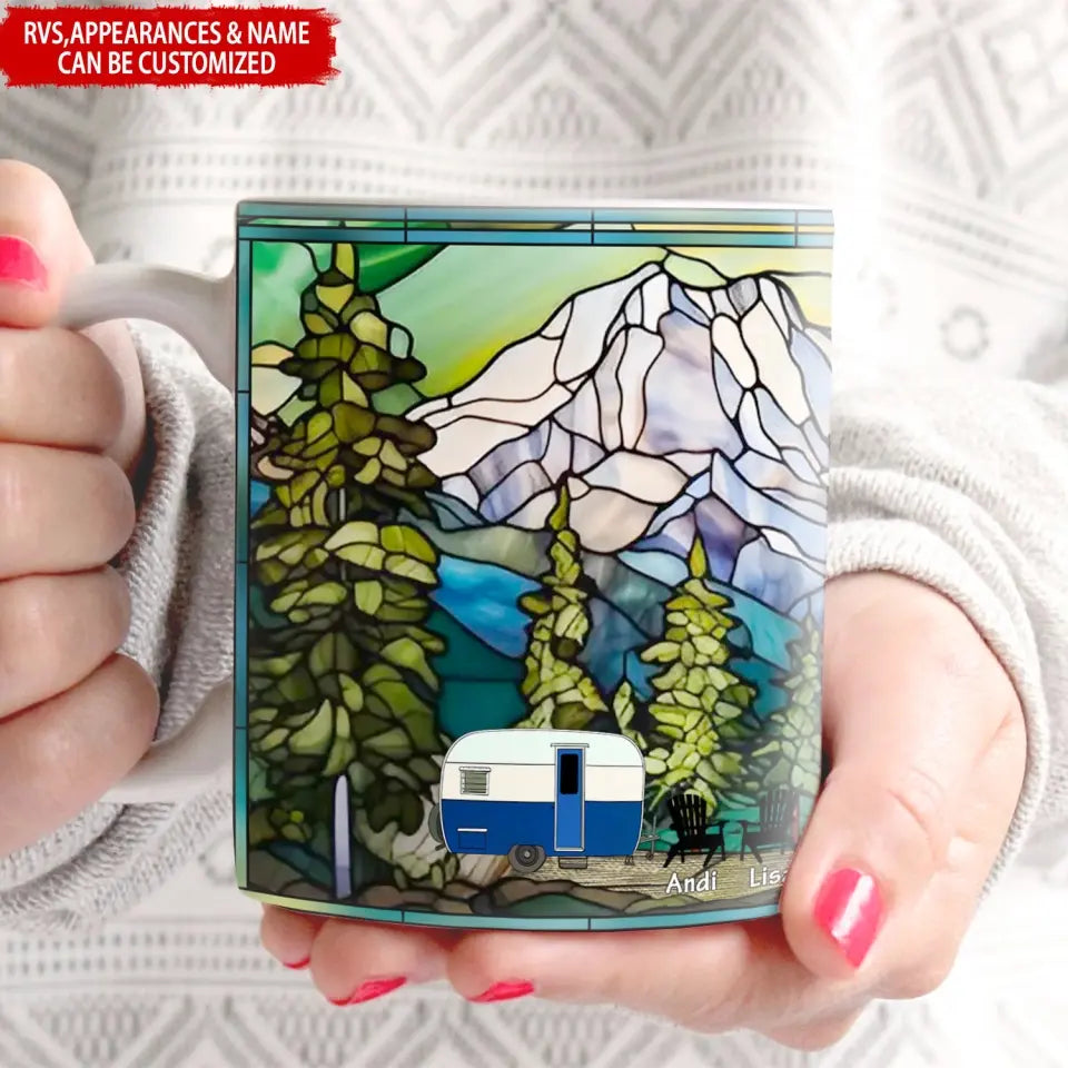 Stained Glass Mountain Camping Wild Life - Personalized Mug, Gift For Camping Lovers - M108AN