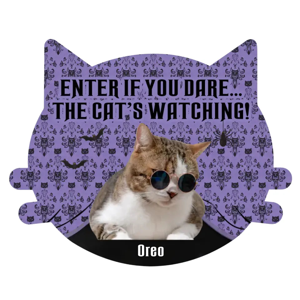 Enter If You Dare... The Cat's Watching - Personalized Doormat, Custom Shape - DM130TL