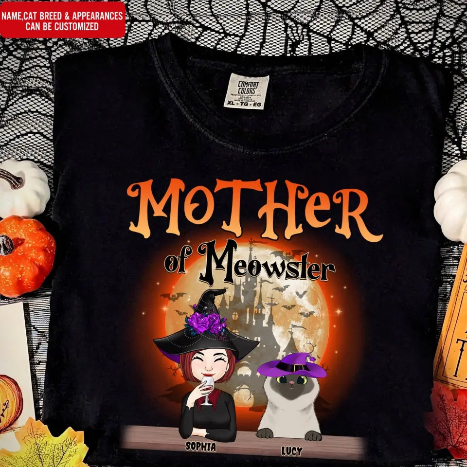 Mother Of Meowster/Meowsters Cat - Personalized T-Shirt, Gift For Cat Lovers, Halloween Gift - TS172AN