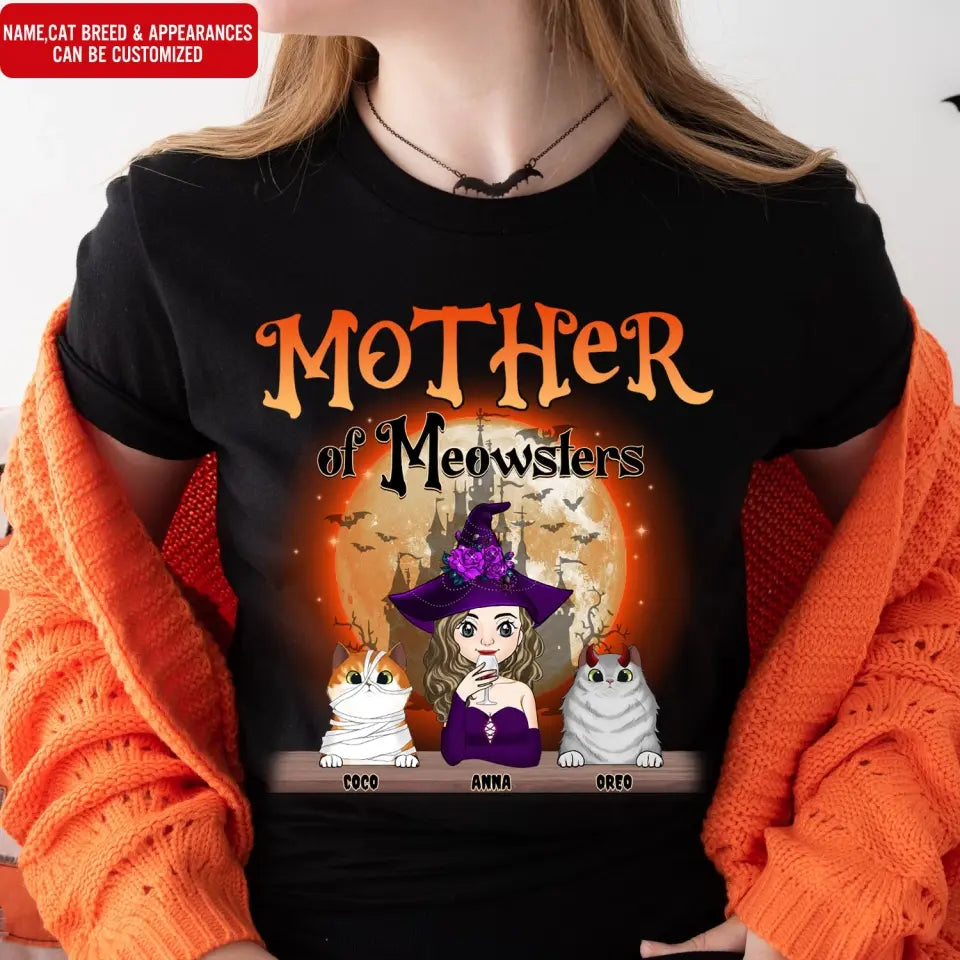 Mother Of Meowster/Meowsters Cat - Personalized T-Shirt, Gift For Cat Lovers, Halloween Gift - TS172AN