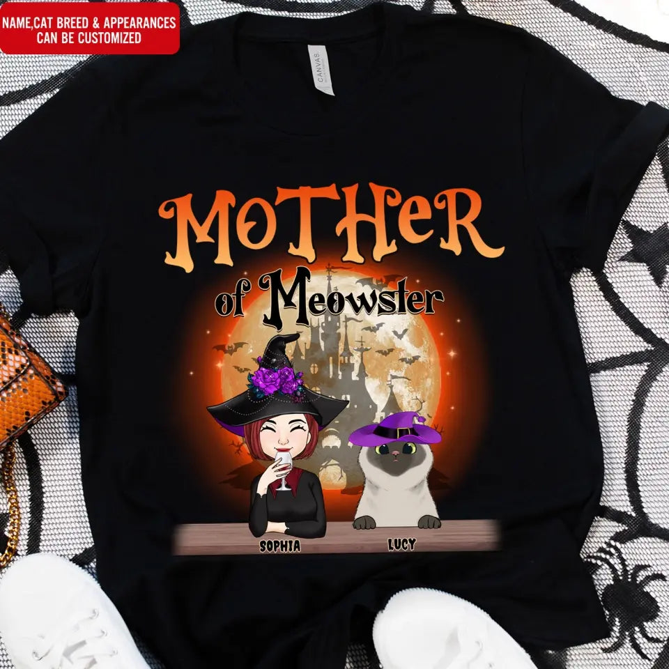 Mother Of Meowster/Meowsters Cat - Personalized T-Shirt, Gift For Cat Lovers, Halloween Gift - TS172AN