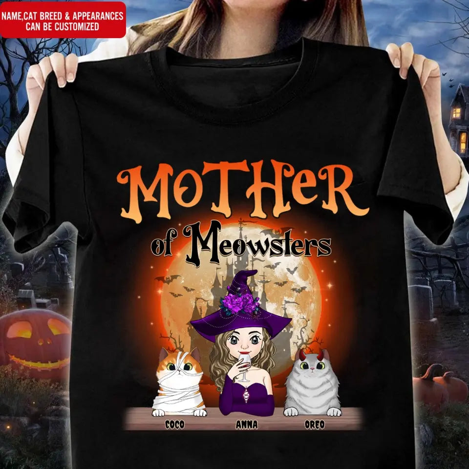 Mother Of Meowster/Meowsters Cat - Personalized T-Shirt, Gift For Cat Lovers, Halloween Gift - TS172AN