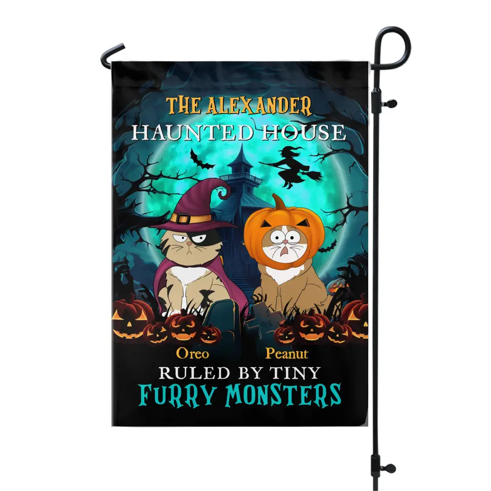 The Haunted House Ruled By Tiny Furry Monster - Personalized Garden Flag, Gift For Cat Lovers, Halloween Gift - GF165AN