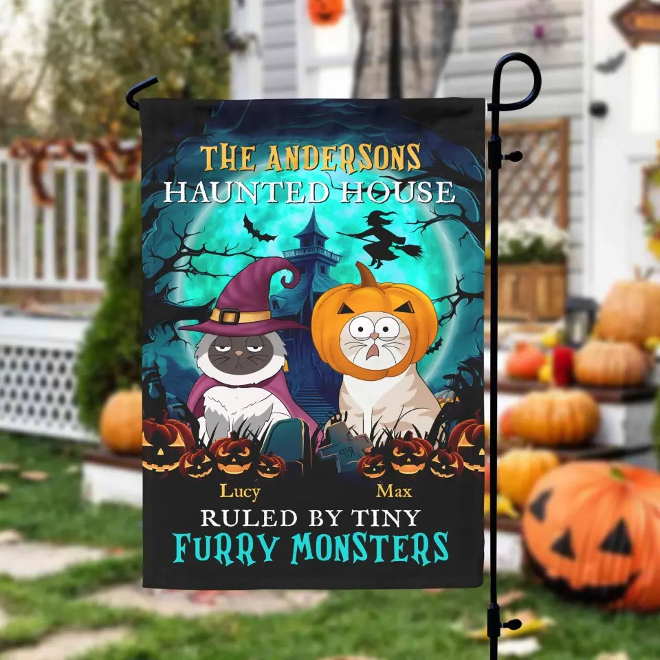 The Haunted House Ruled By Tiny Furry Monster - Personalized Garden Flag, Gift For Cat Lovers, Halloween Gift - GF165AN