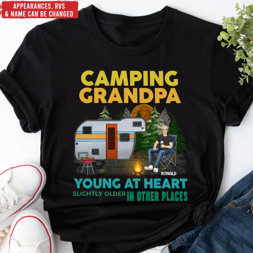 Camping Grandma Young At Heart Slightly Older In Other Places - Personalized T-Shirt, Gift For Camping Grandma/ Grandpa - TS169AN