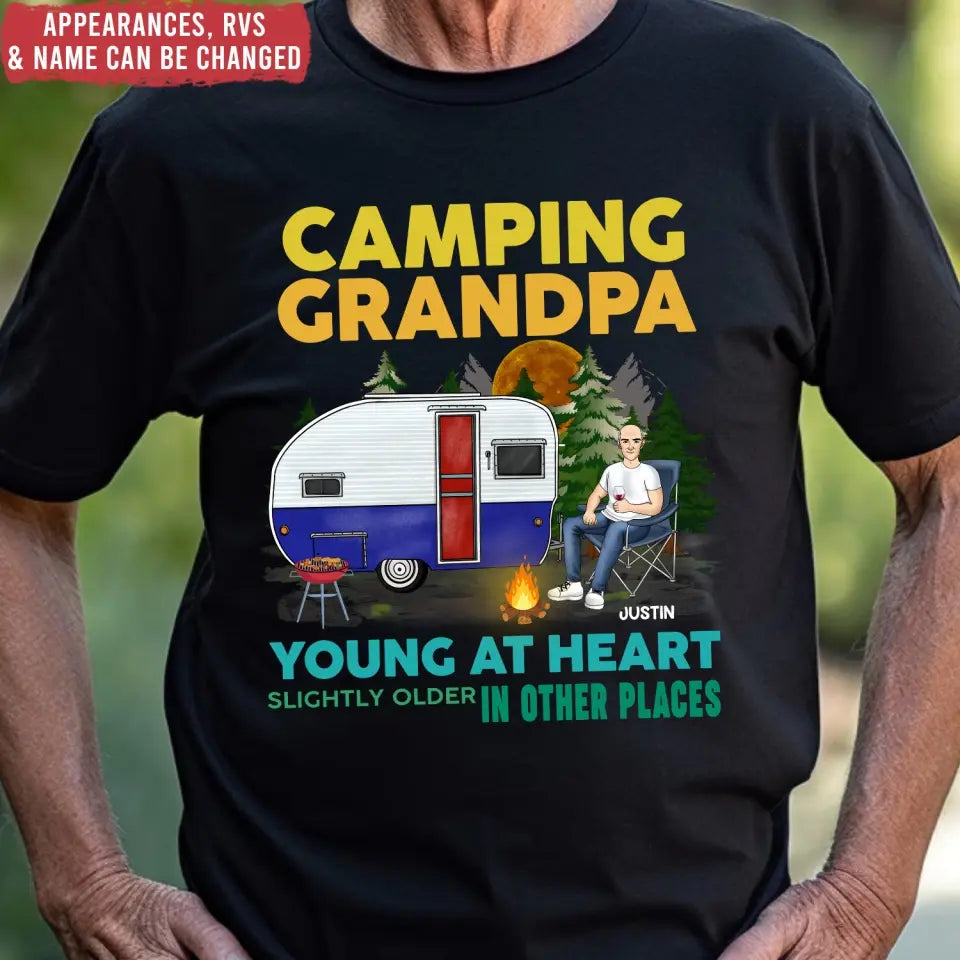 Camping Grandma Young At Heart Slightly Older In Other Places - Personalized T-Shirt, Gift For Camping Grandma/ Grandpa - TS169AN