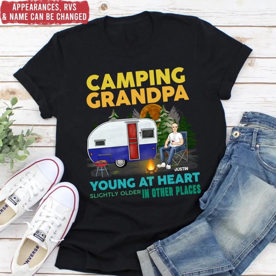 Camping Grandma Young At Heart Slightly Older In Other Places - Personalized T-Shirt, Gift For Camping Grandma/ Grandpa - TS169AN