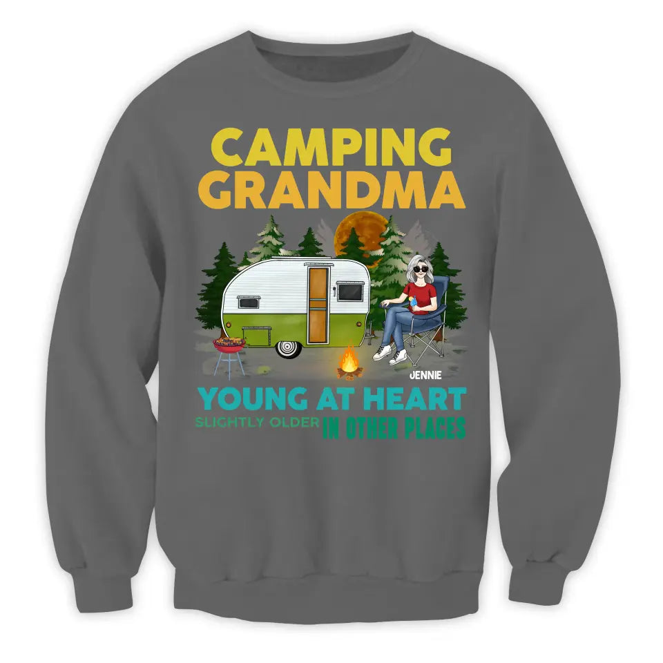 Camping Grandma Young At Heart Slightly Older In Other Places - Personalized T-Shirt, Gift For Camping Grandma/ Grandpa - TS169AN