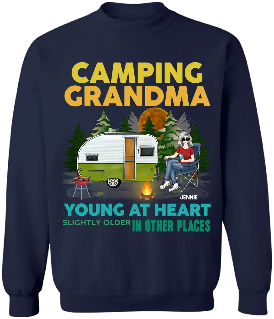 Camping Grandma Young At Heart Slightly Older In Other Places - Personalized T-Shirt, Gift For Camping Grandma/ Grandpa - TS169AN