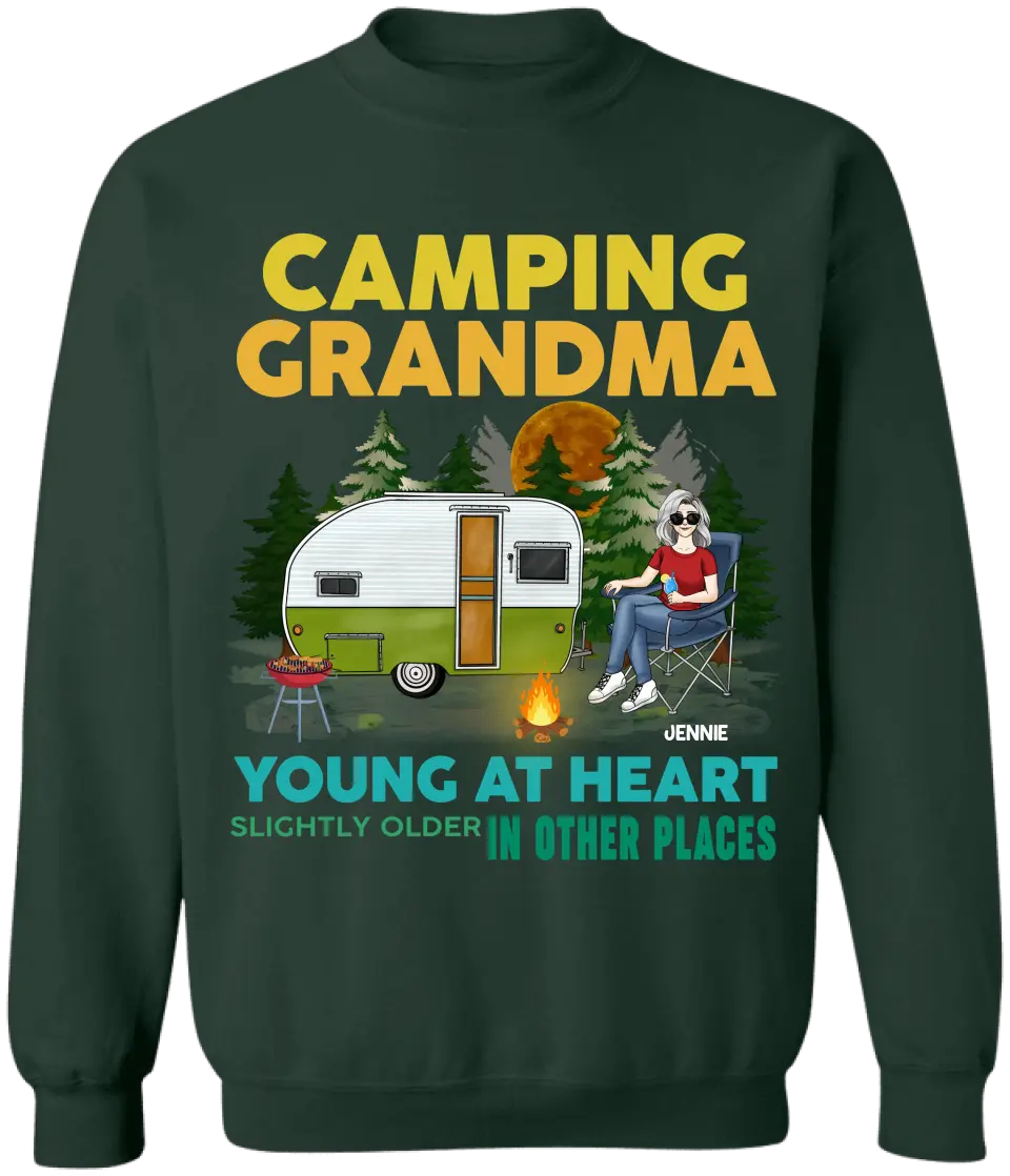 Camping Grandma Young At Heart Slightly Older In Other Places - Personalized T-Shirt, Gift For Camping Grandma/ Grandpa - TS169AN