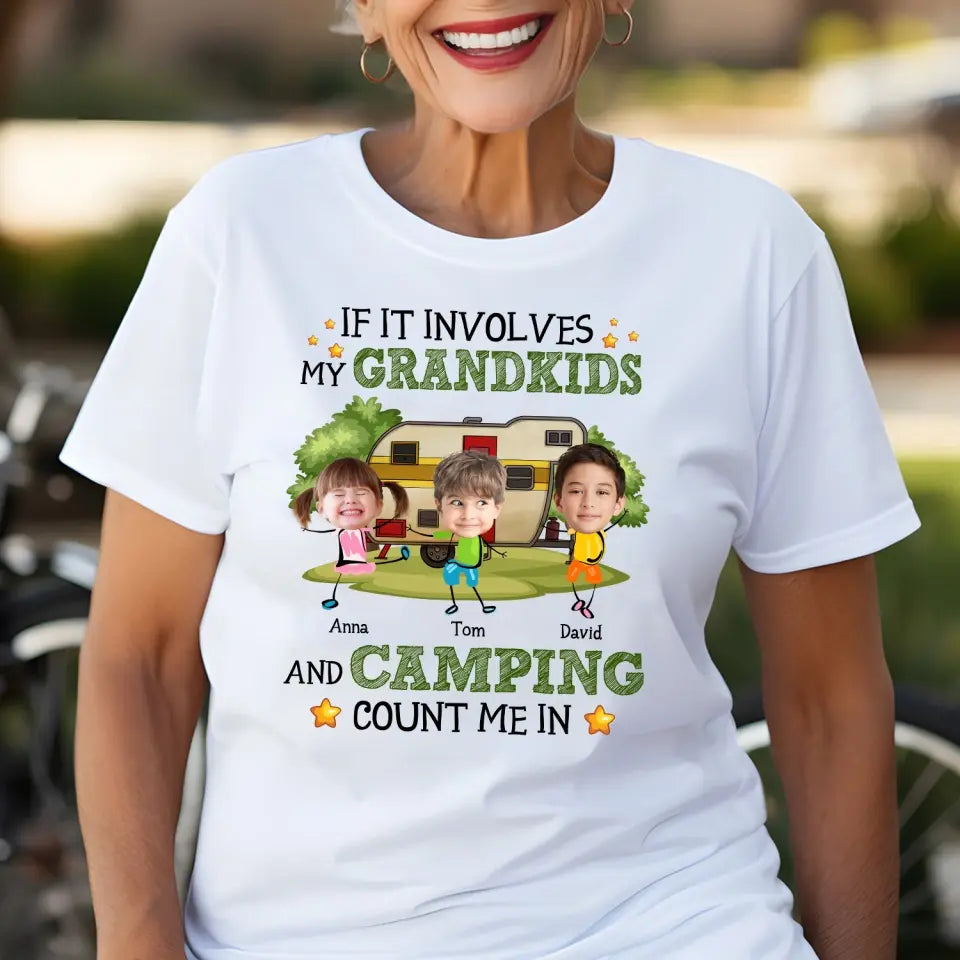 If It Involves My Grandkids And Camping Count Me In - Personalized T-Shirt, Camping Gift For Family - TS178AN