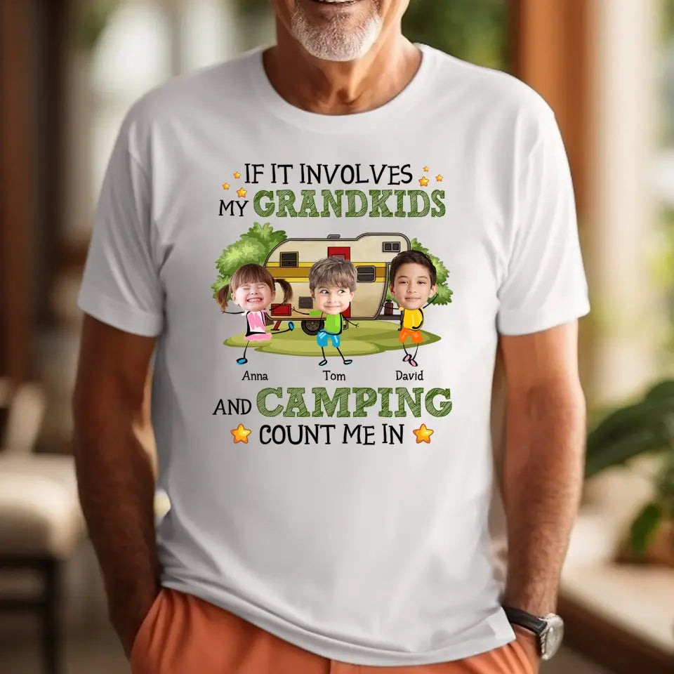 If It Involves My Grandkids And Camping Count Me In - Personalized T-Shirt, Camping Gift For Family - TS178AN